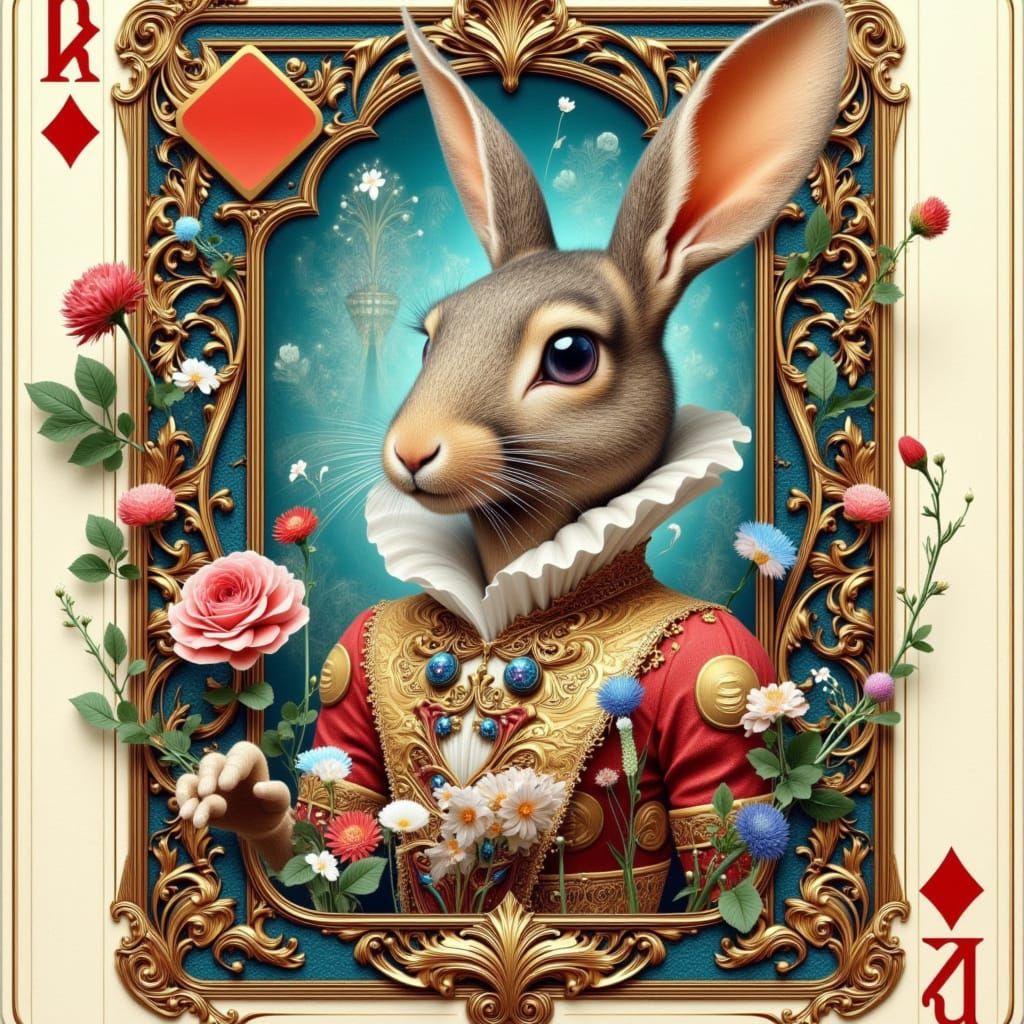Elegant Hare Emerges from Antique Playing Card in Whimsical ...