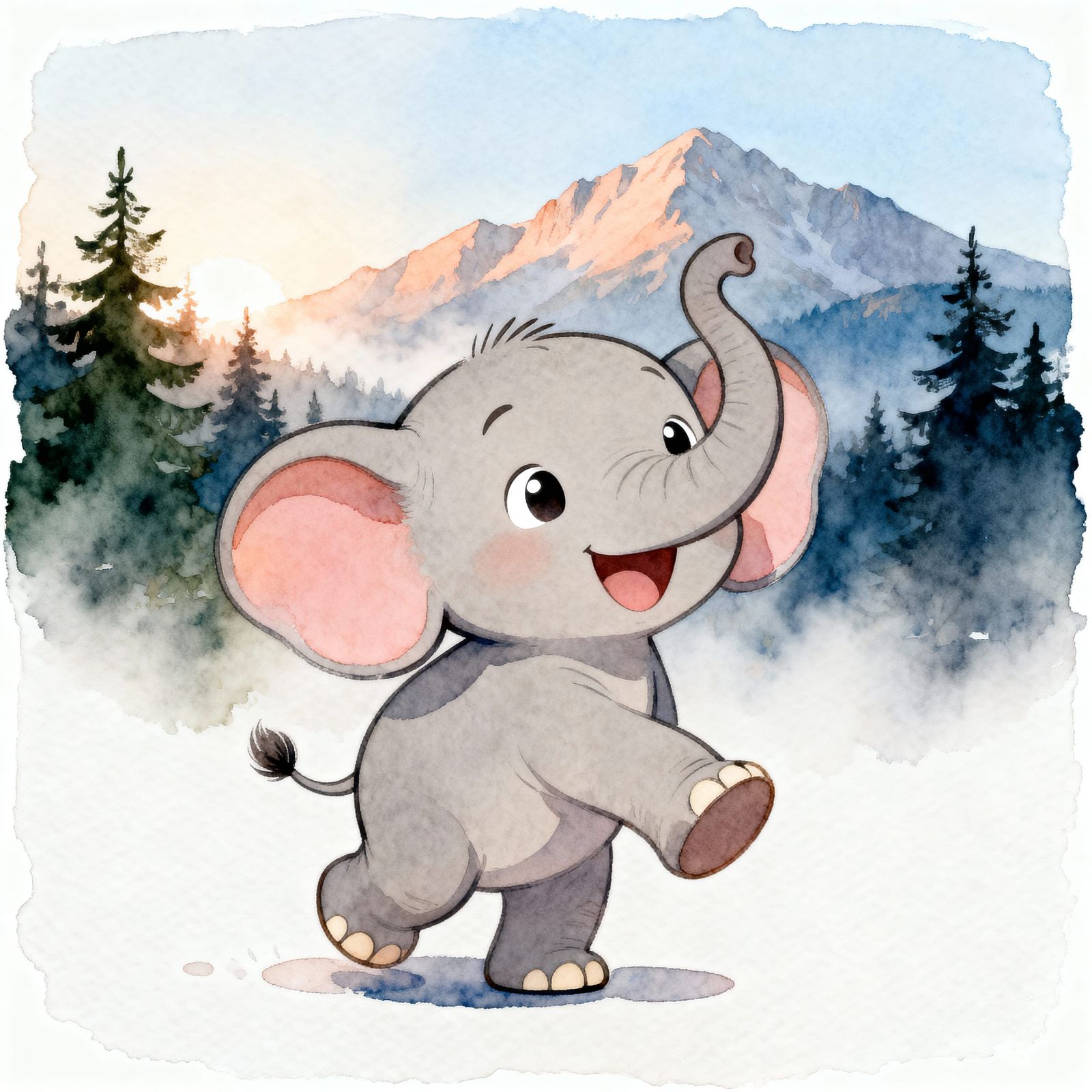 Chibi Baby Elephant Greeting in Tatra Mountain Style