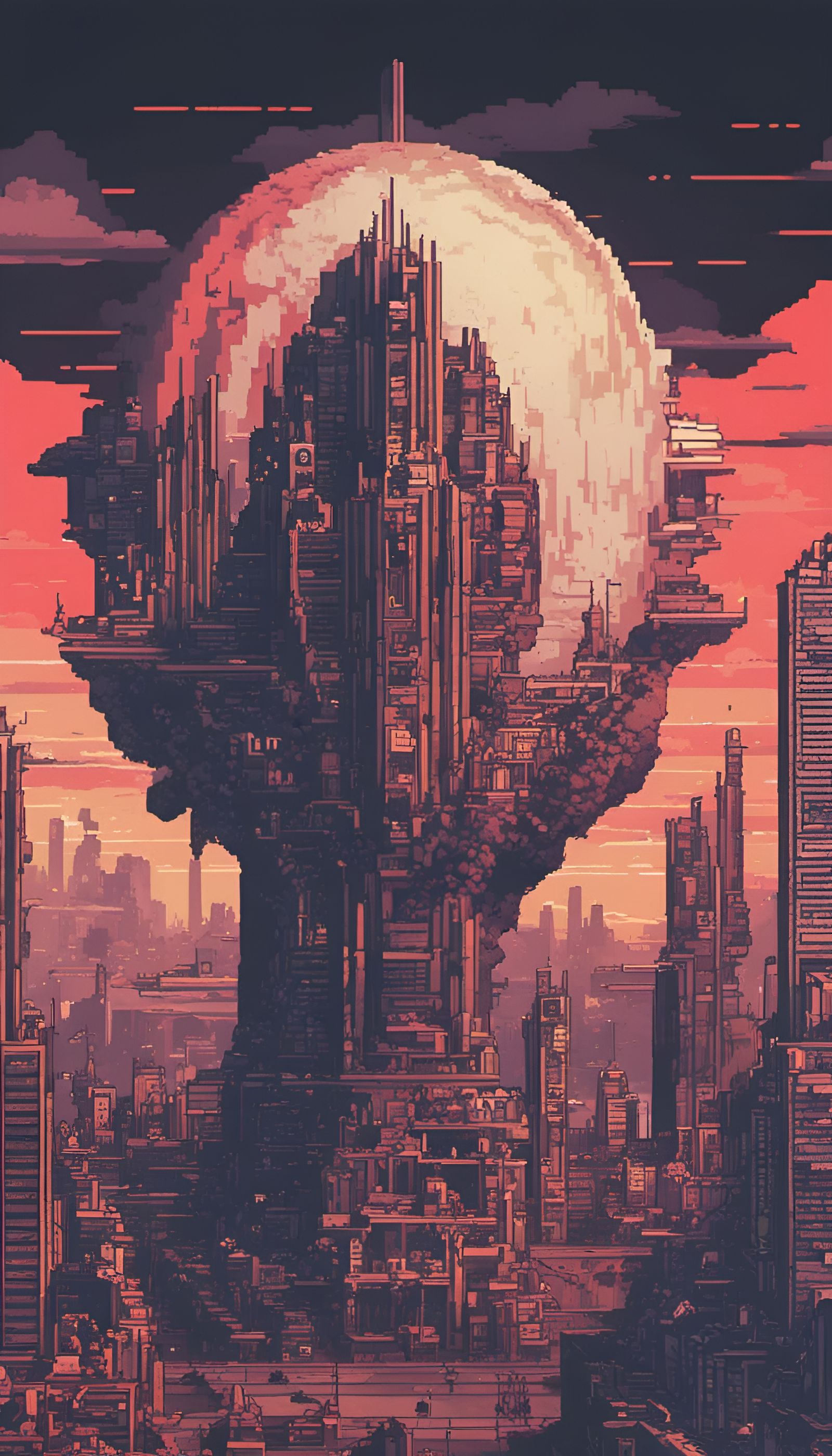 Dystopian Cityscape in 8-Bit Raster Style