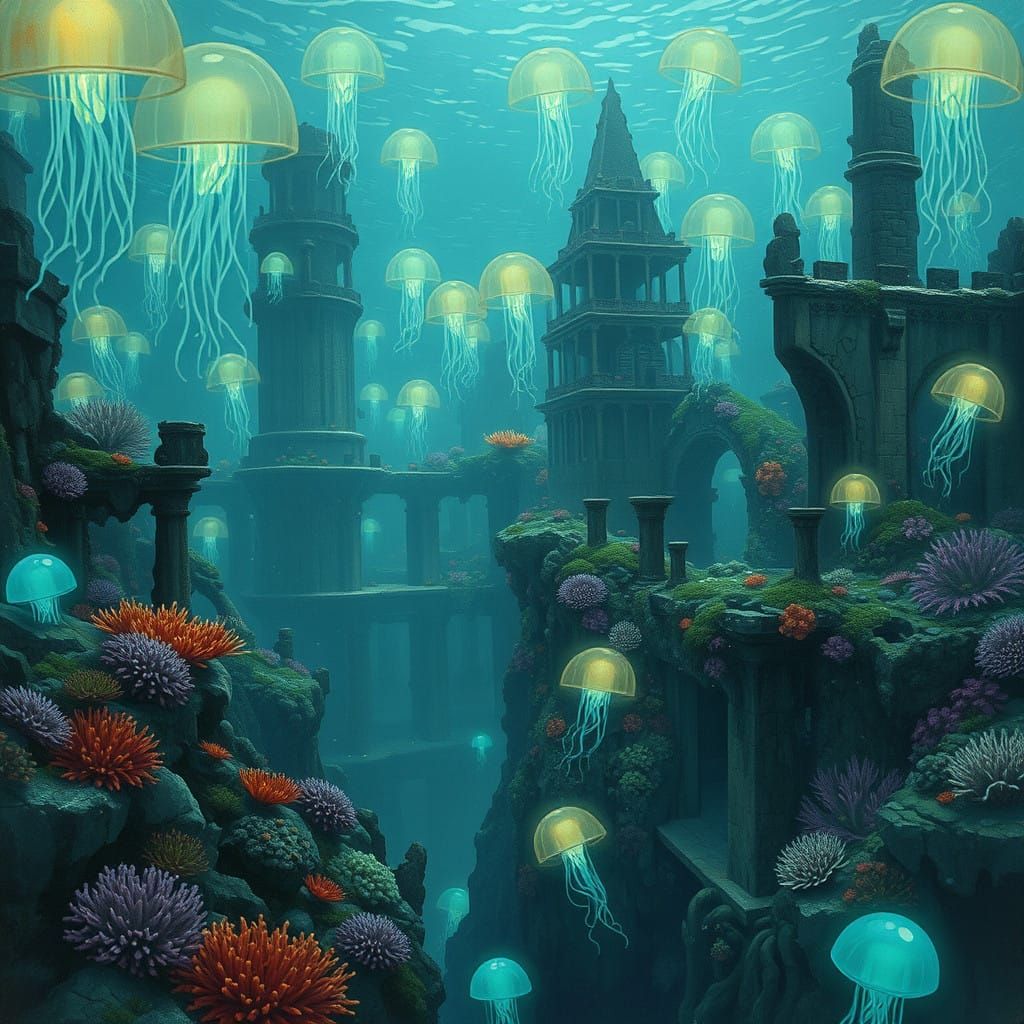 Ancient Underwater Metropolis in a Dreamlike Setting