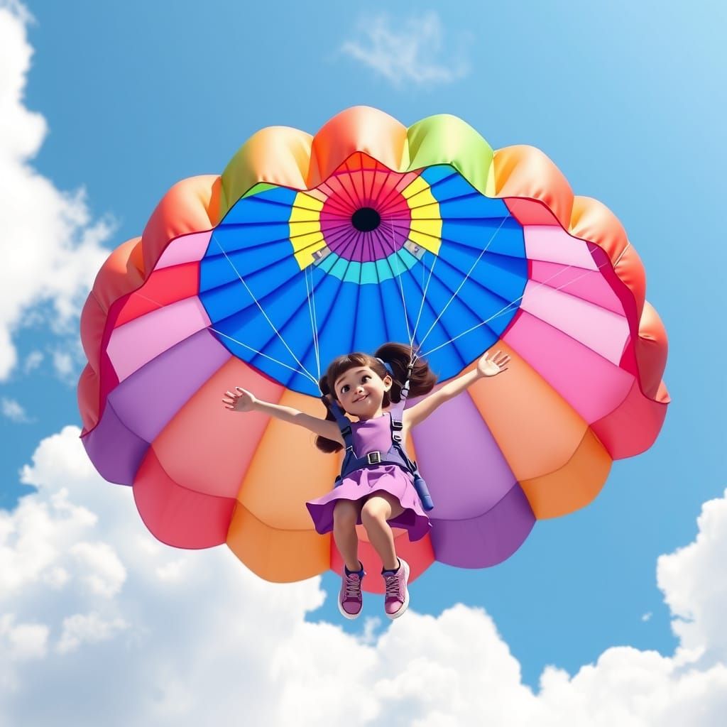 Girl with Parachute: Vibrant 3D Animation