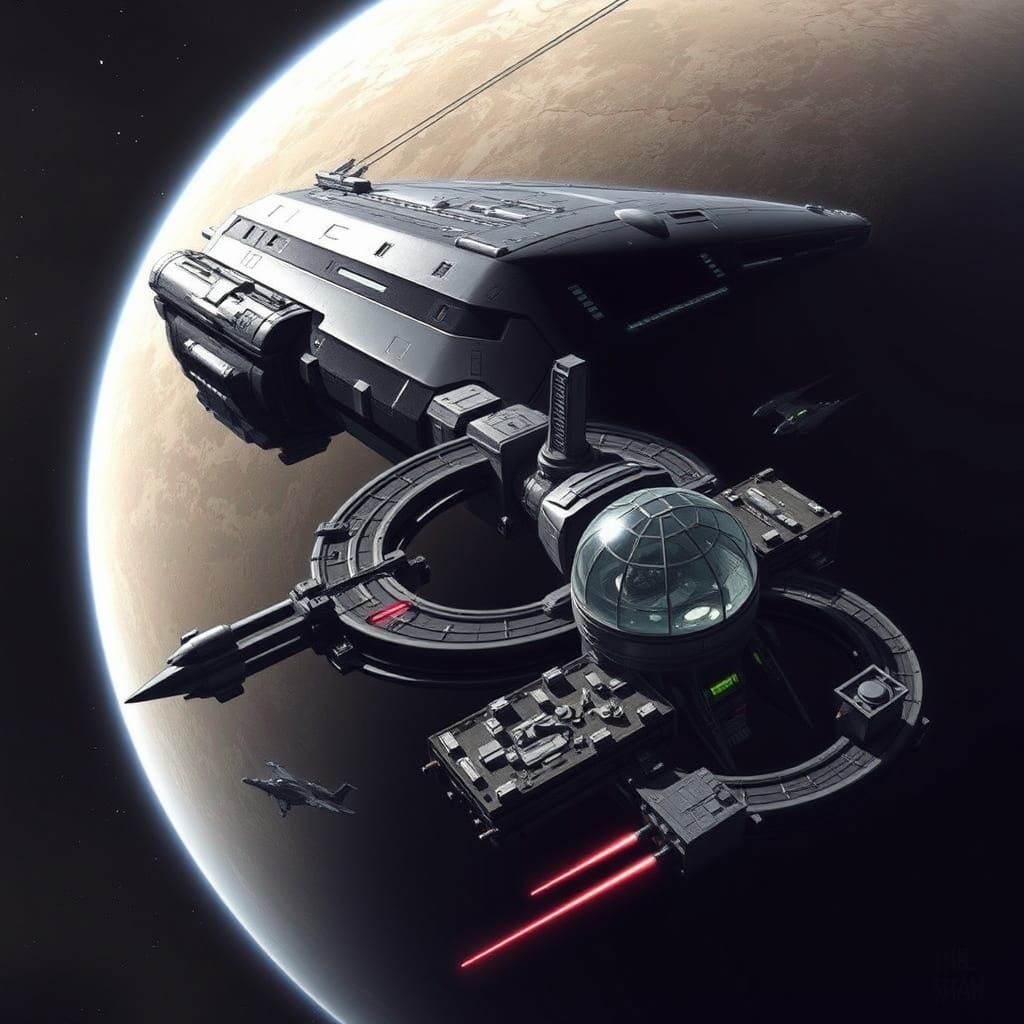 Ominous Space Station Waystation Keshan in High Orbit Above ...