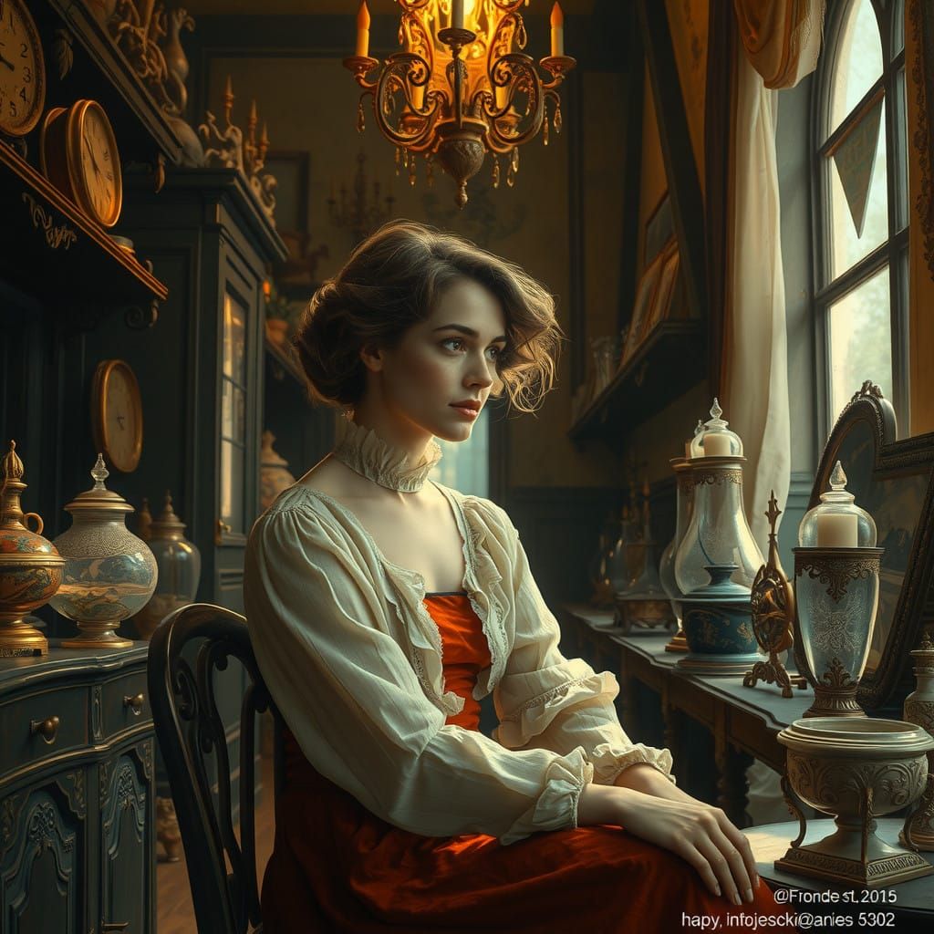 Woman Contemplating the Past in a Golden Light