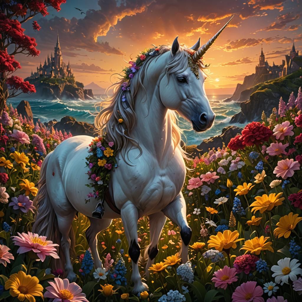 Agnes and Unicorn at Sunset: Digital Matte Painting