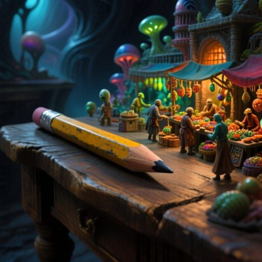 Pencil Point Diorama of Alien Marketplace