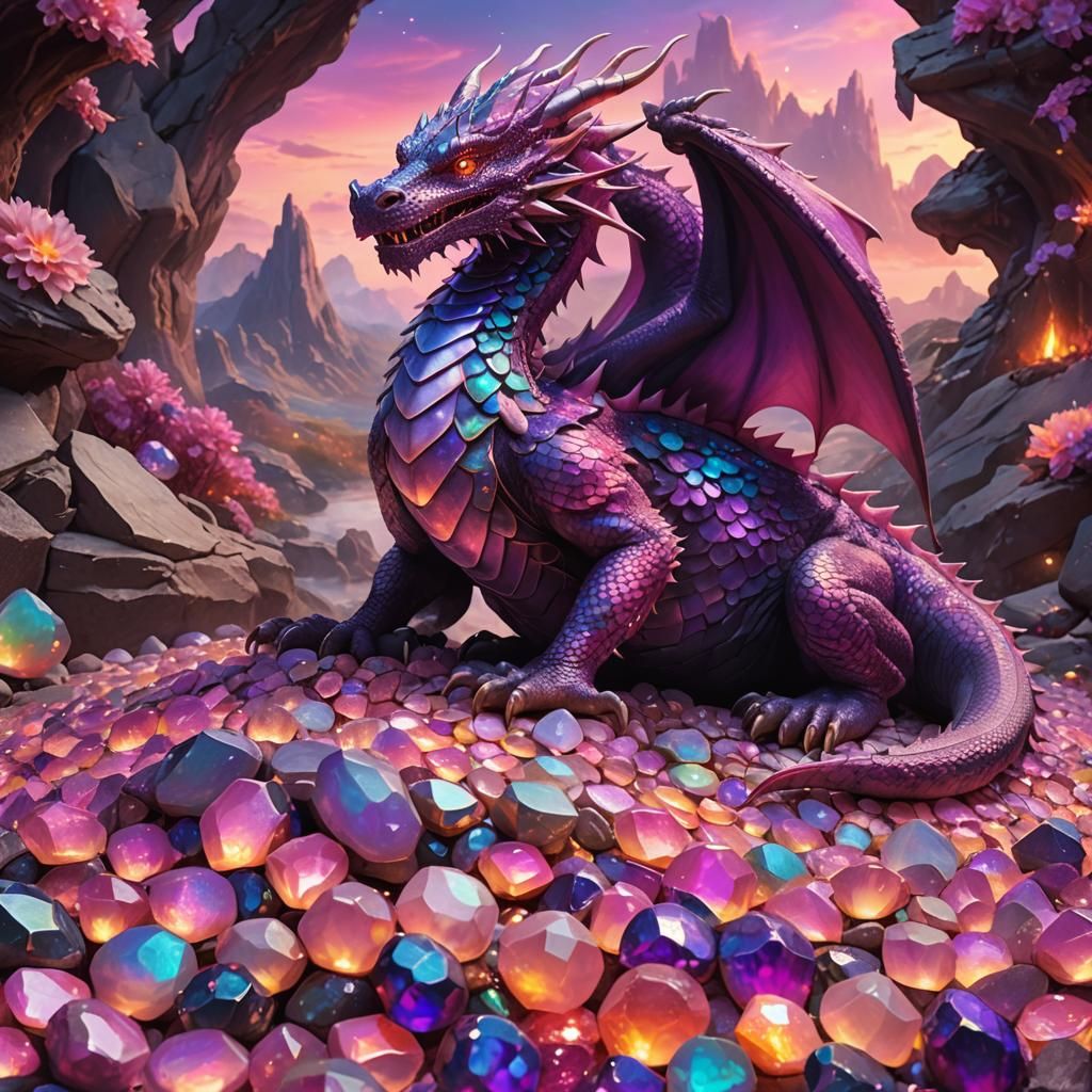 Dreaming Dragon in Opulent Gemstone Hoard