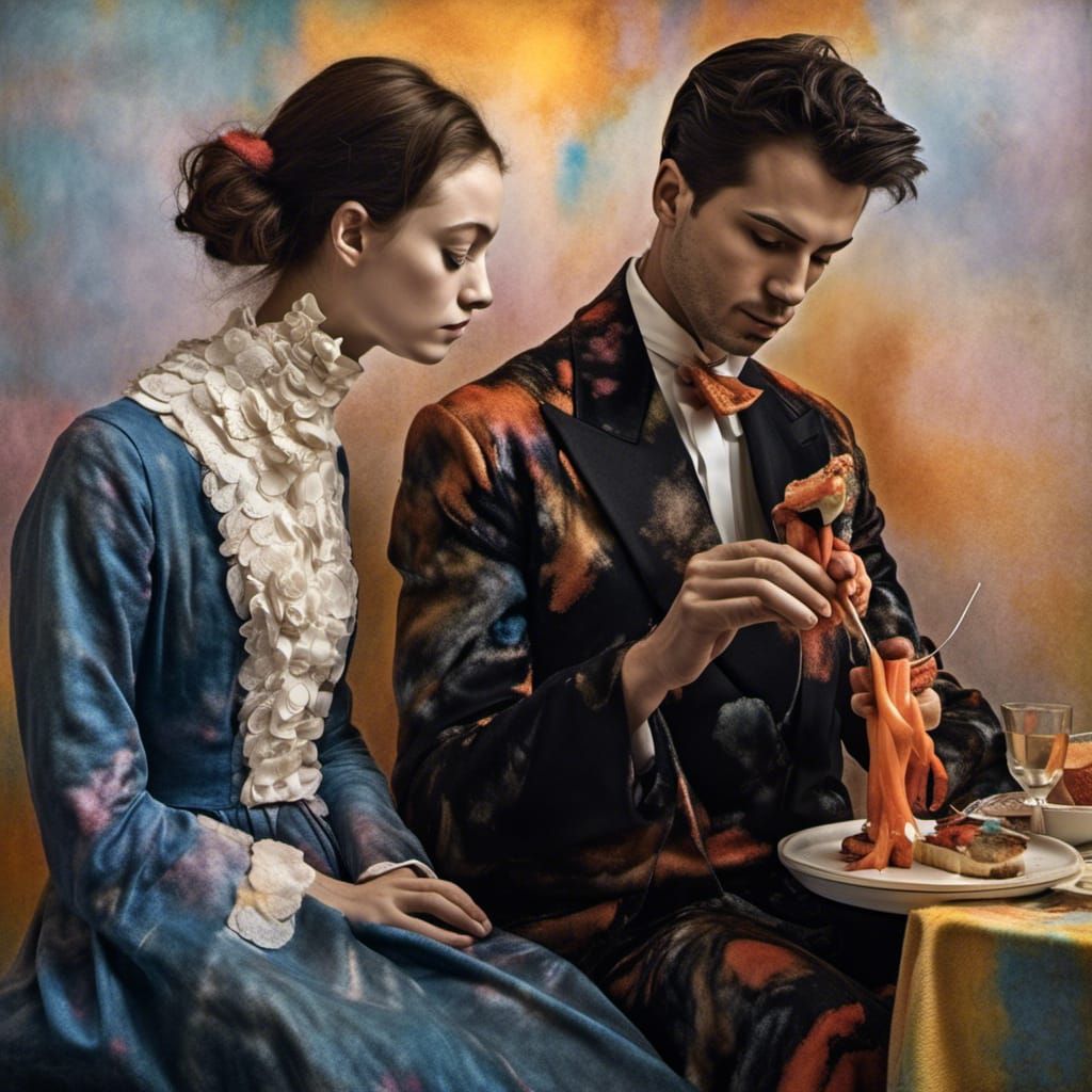 Alien Enjoying a Meal in Polychromatic Style