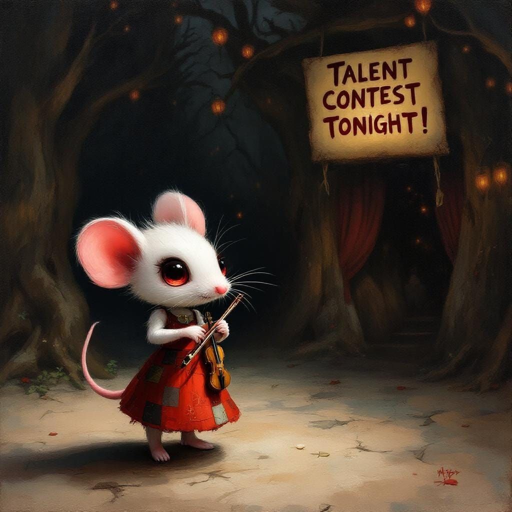 Chibi Mouse Violinist in Tenebrism Oil Painting