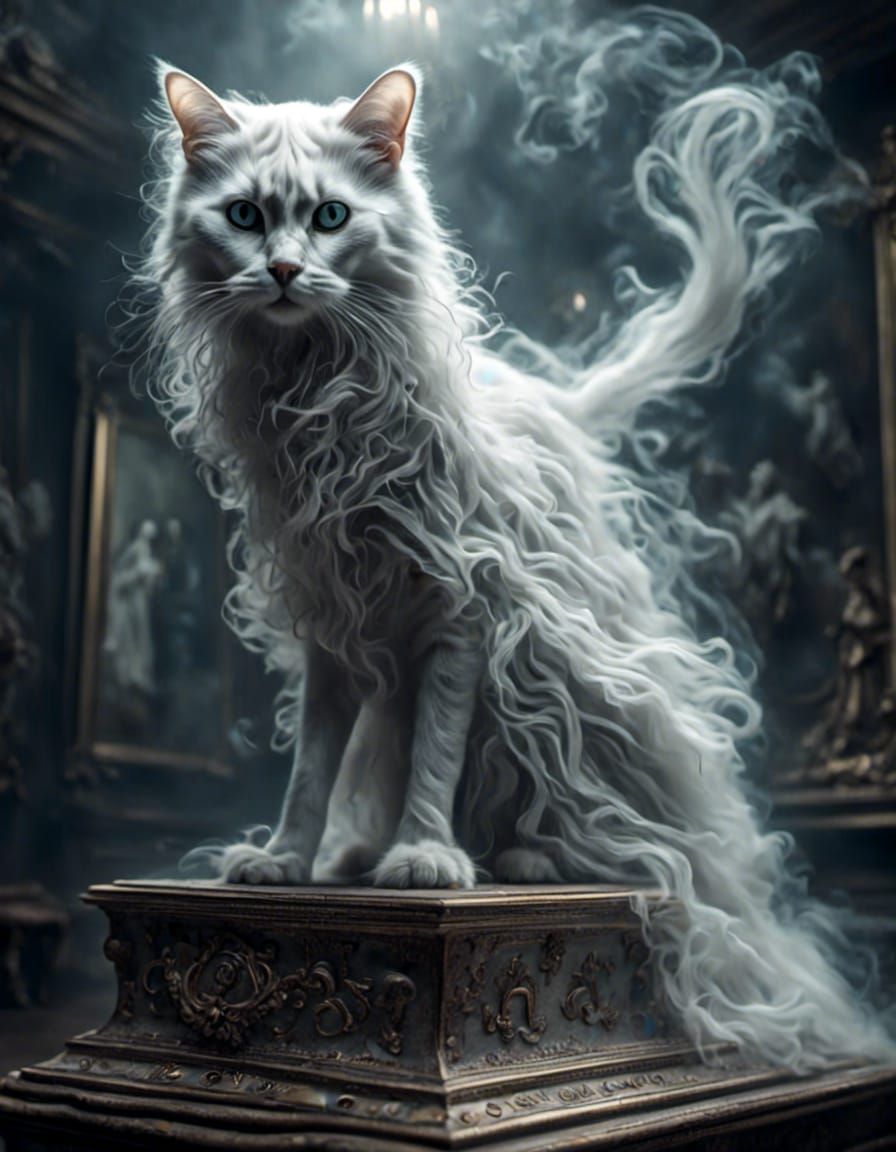 <lora:Otherworldly:1.0> Ghost of a cat. Photorealistic hyper...