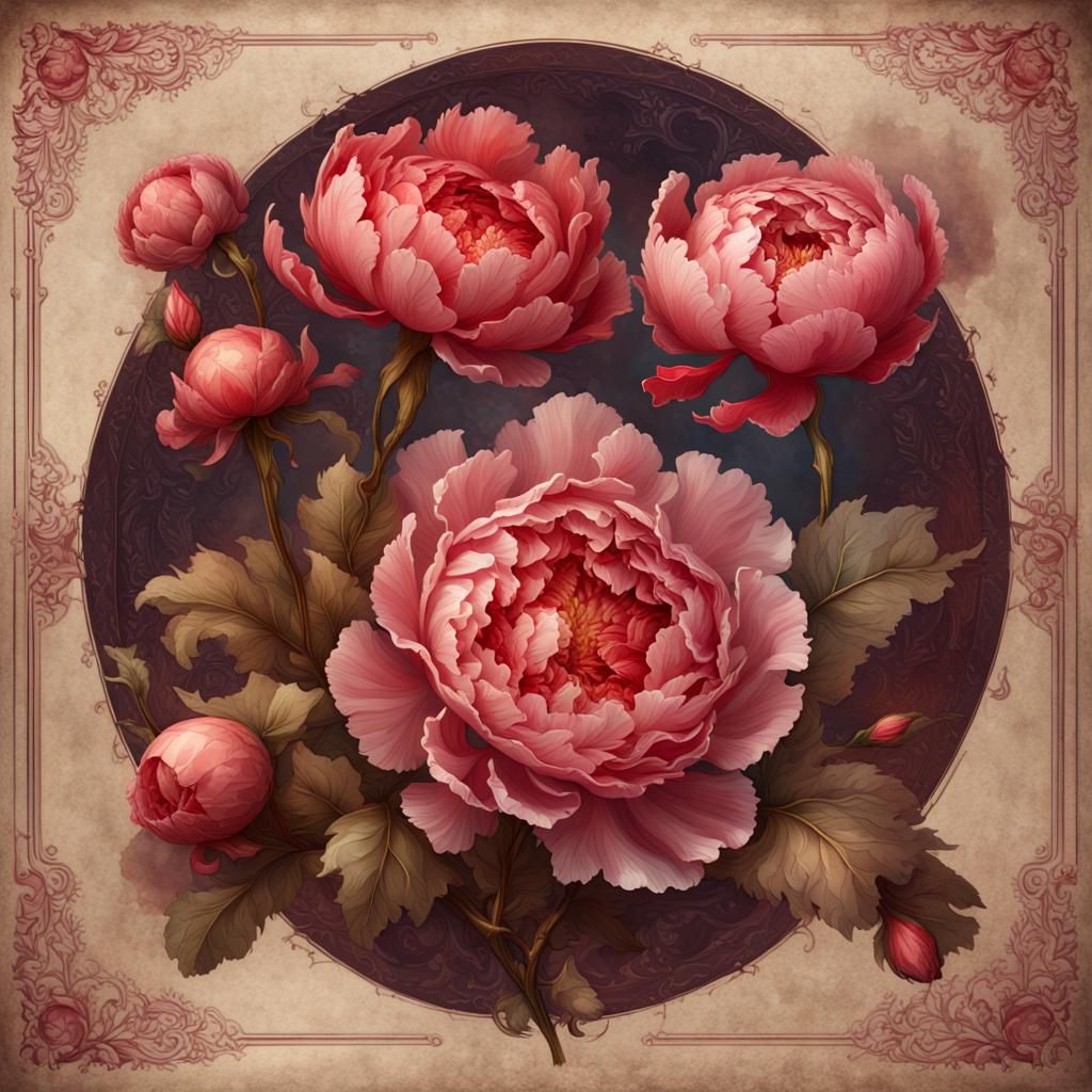 Peonies and Playing Cards in Rococo Style