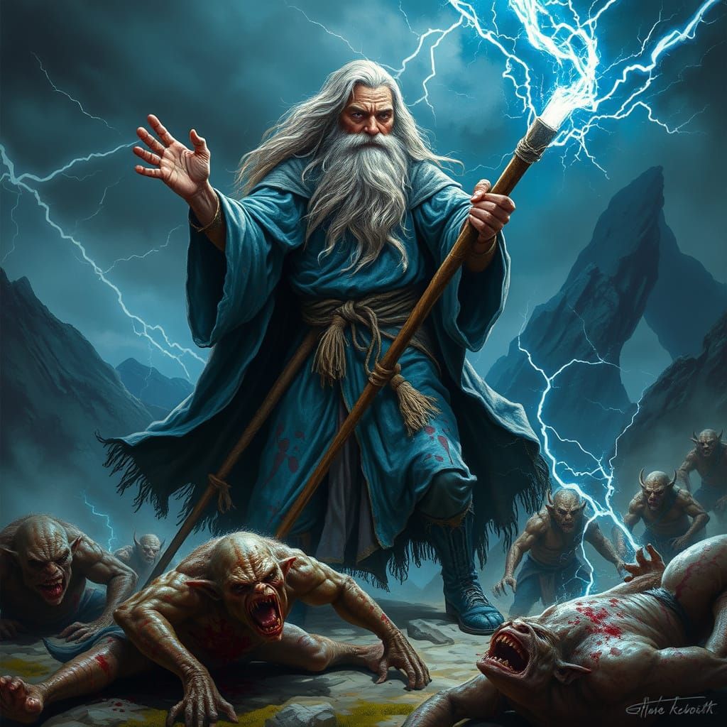 Wizard Defies Lightning Storm in Dark Mountains, Goblins at ...