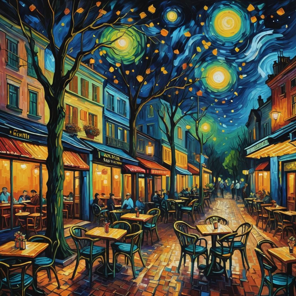 Cafe Terrace at Night: Van Gogh Inspired Oil Painting