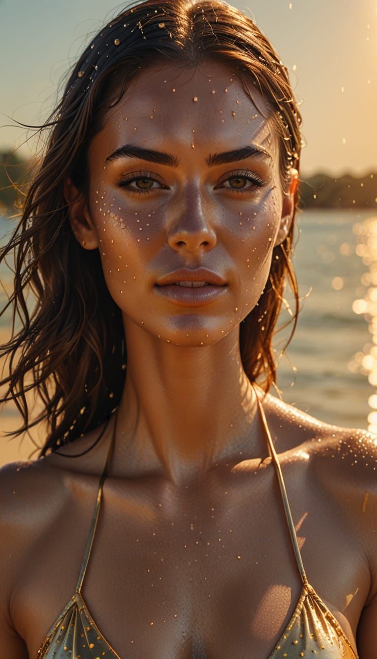 Young Woman Posing in Bikini: Hyper-Realistic Digital Art