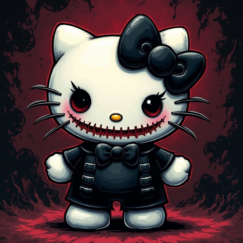 Gothic Whimsy Hello Kitty with Menacing Smile