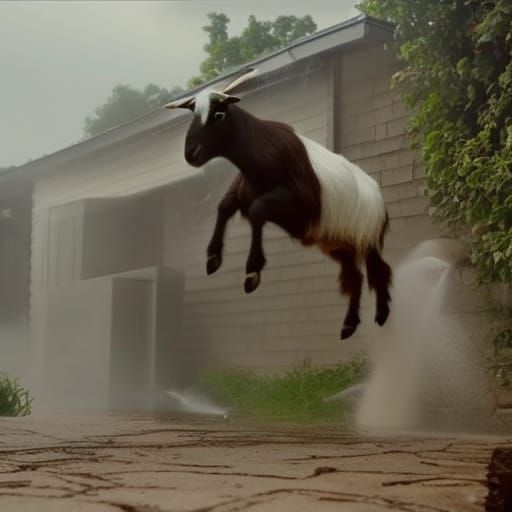Goat Drop-Kicks Pressure Washer: Epic Digital Painting