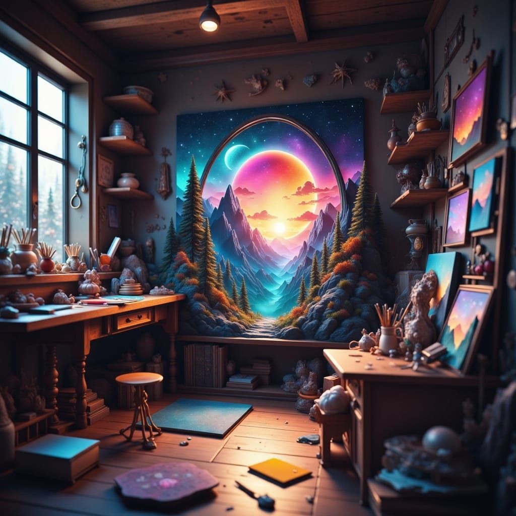 Celestial Portal in Artist's Studio, Digital Art