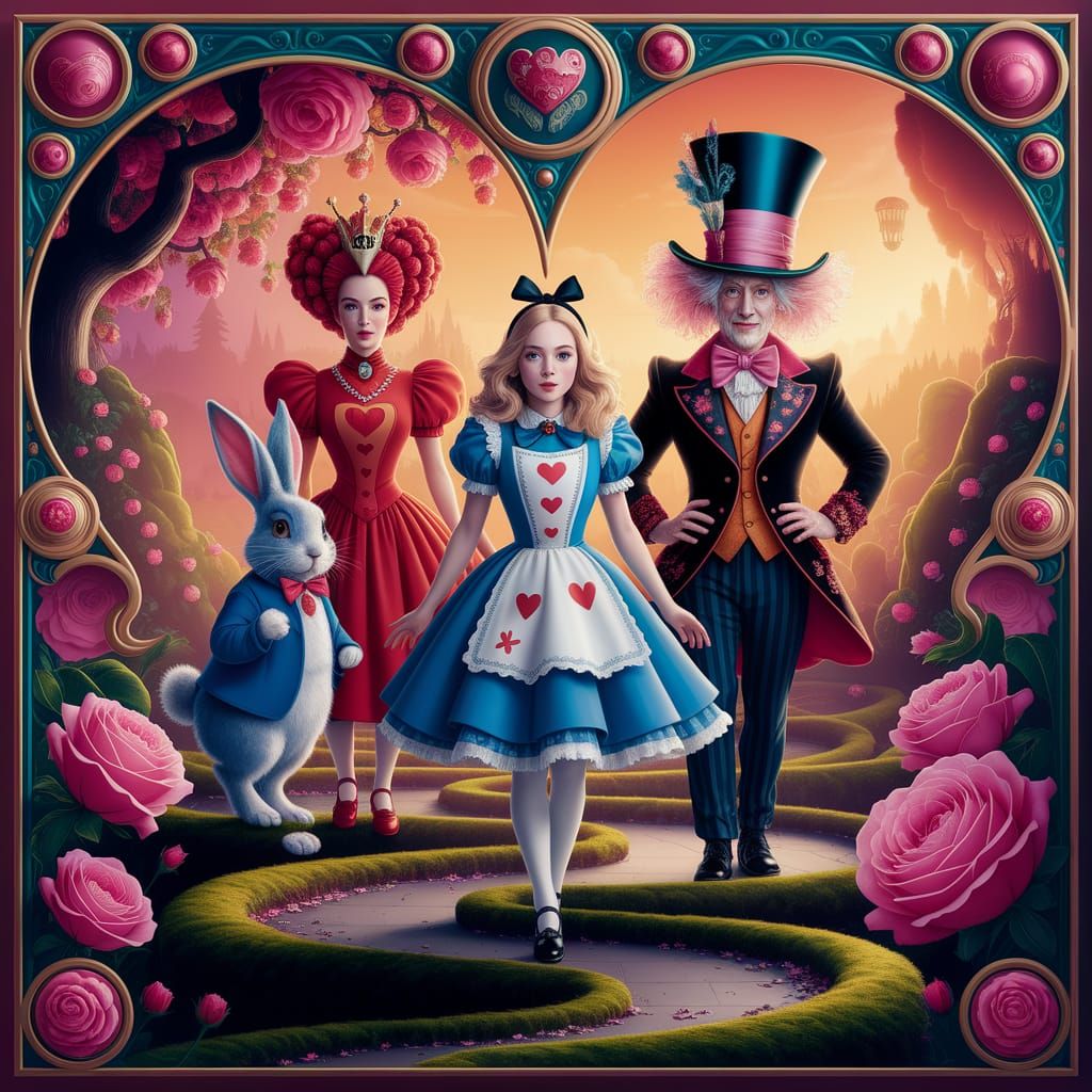 Alice in Wonderland Characters in Art Nouveau Style