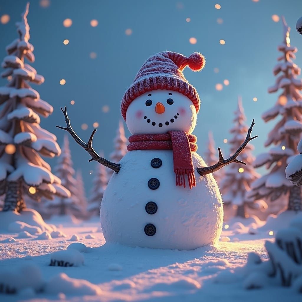 Cyberpunk Snowman Emerges from Futuristic Cityscape