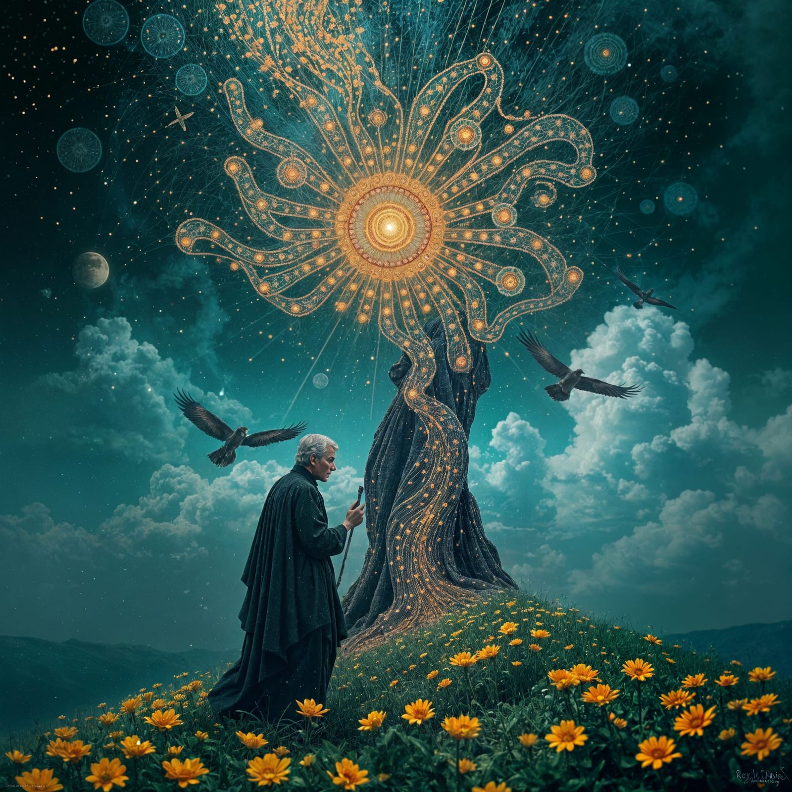 Philosophical Concept Art in Mixed Media Styles