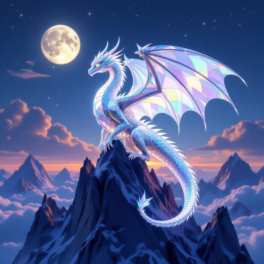 Majestic Crystal Dragon on Ethereal Mountain Peak