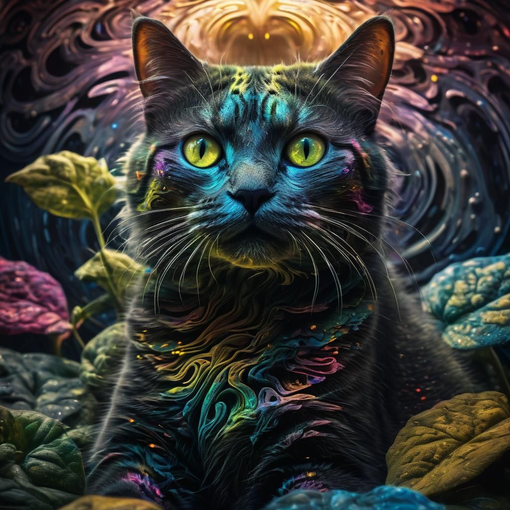 Surreal Cat Face in Psychedelic Vortex
