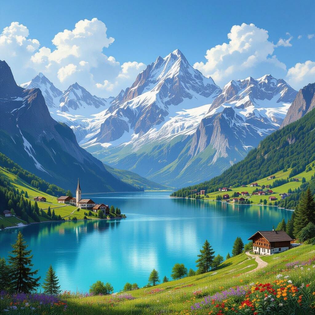Majestic Swiss Alps Landscape Painting