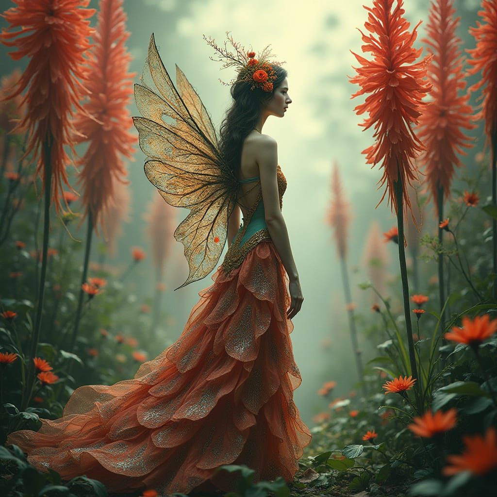 Mystical Peacock Maiden in Vibrant Fantasy Realm