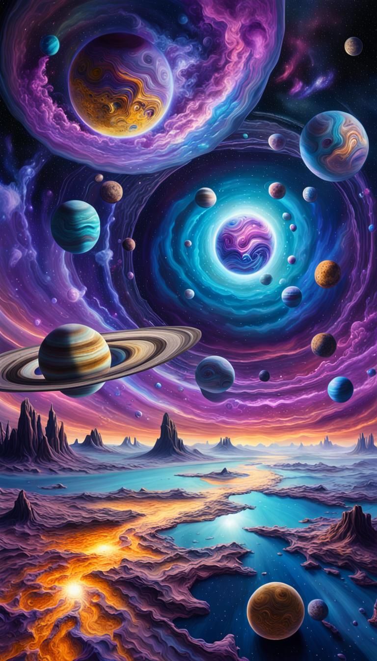 Surreal Solar System in Dreamlike Oil Painting