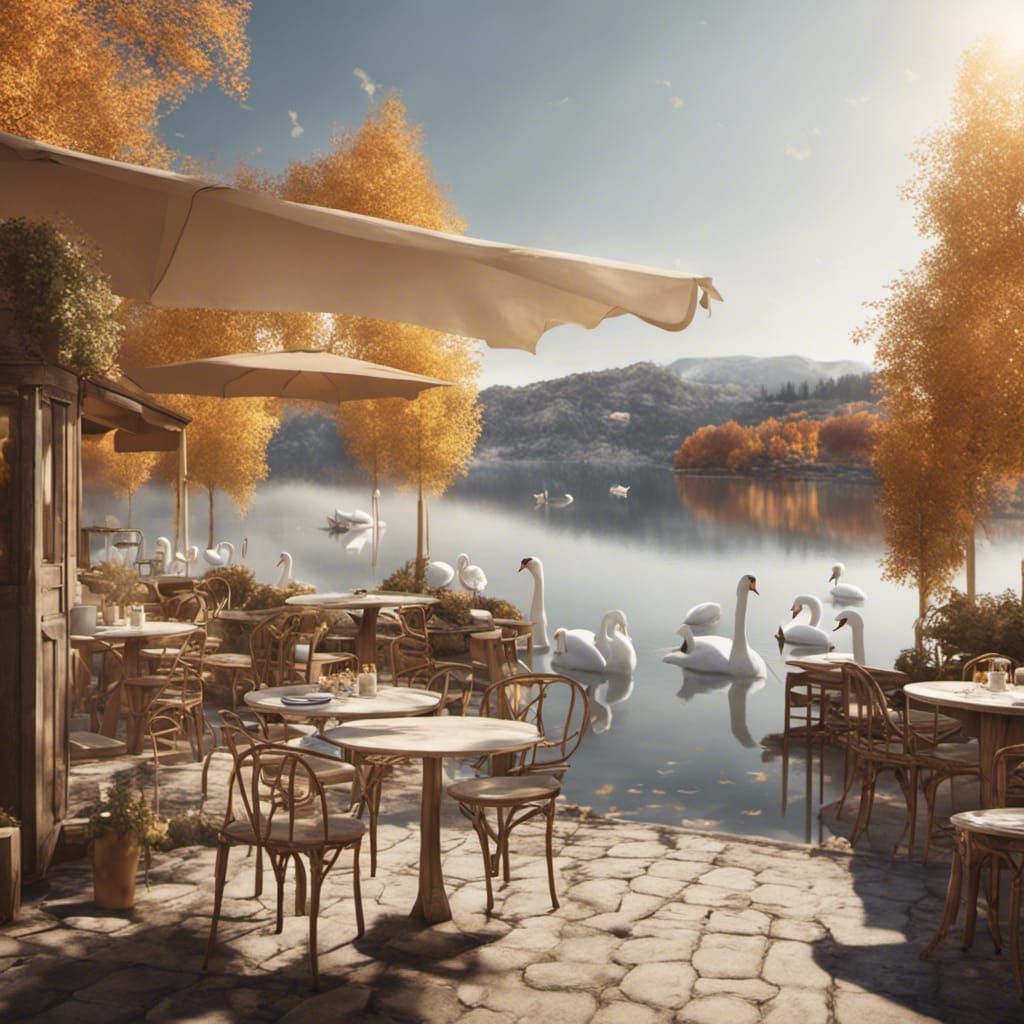 Lake Como Cafe in Autumn: Hyperrealistic Digital Art