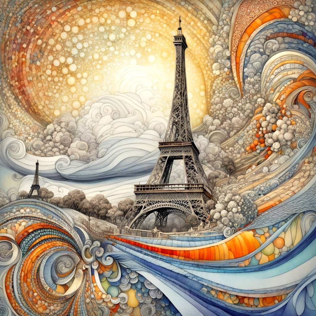 1920s Parisian Fantasy Scene in Watercolor and Digital Art