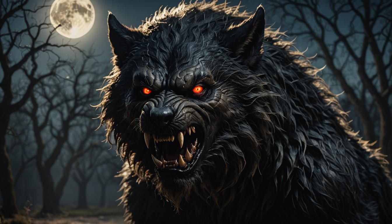 Terrifying Werewolf Portrait in Dark Surrealism Style