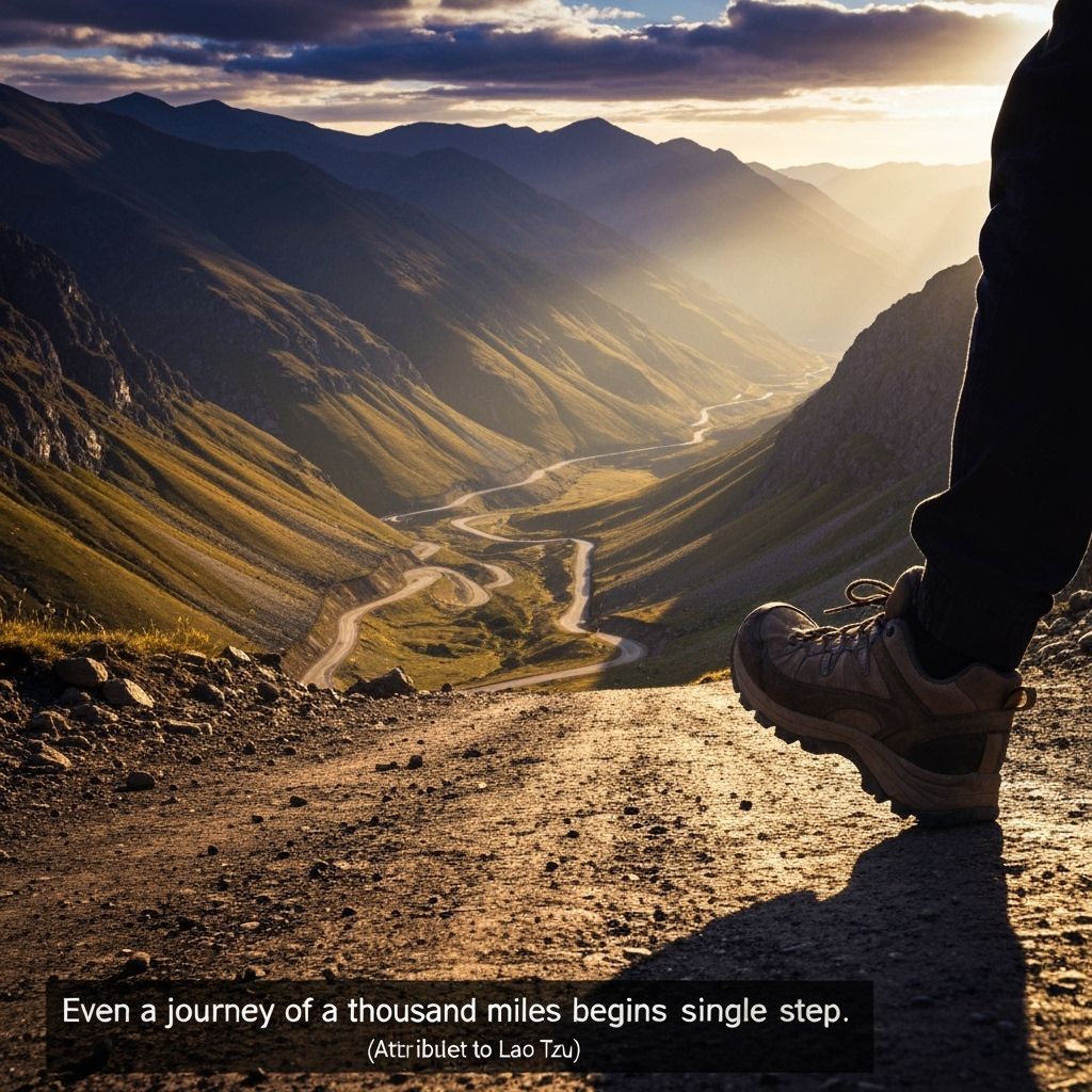 Hiker's First Step Towards Vast Mountain Horizon