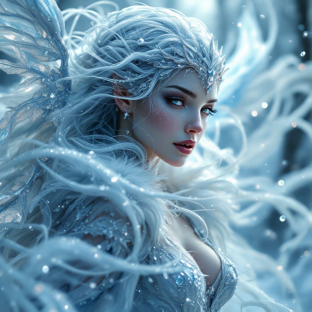 Majestic Frost Fae in Whirlwind of Delicate Tendrils, in Det...