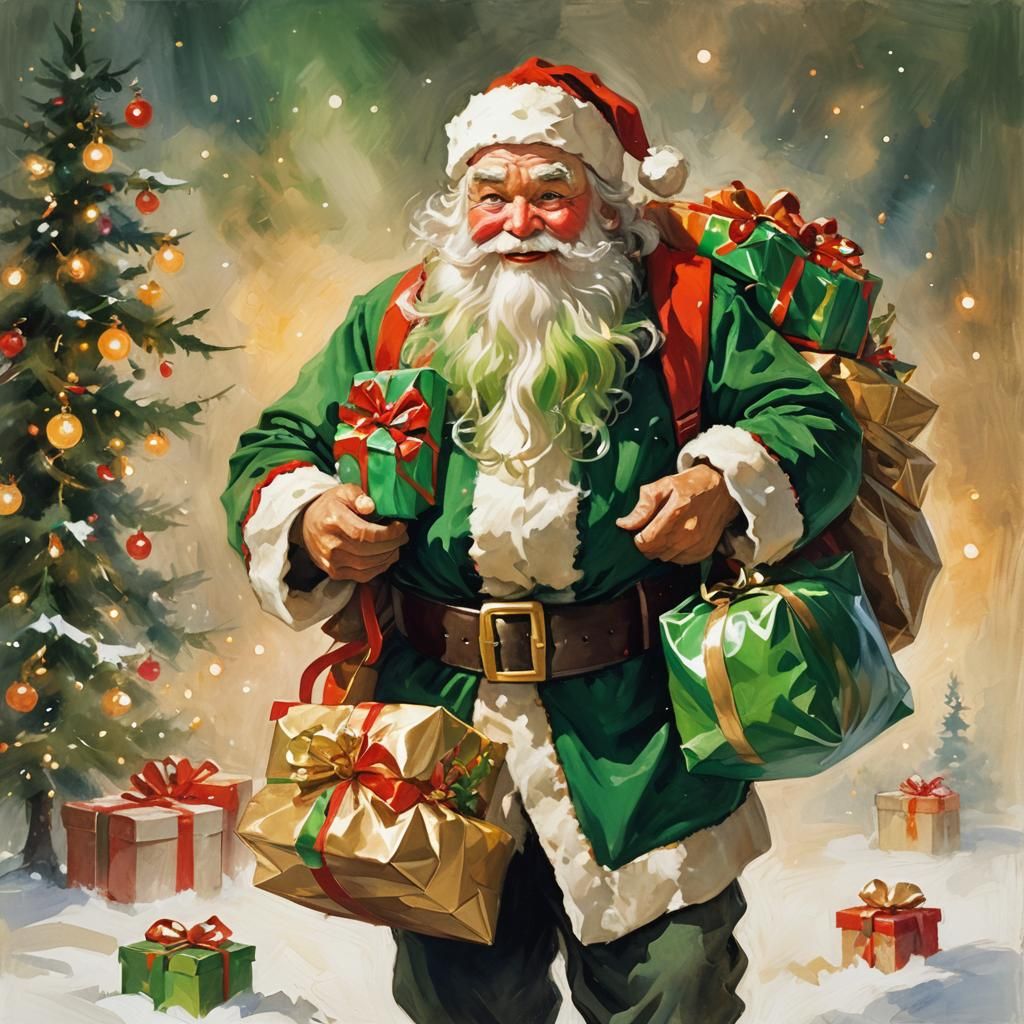 Santa Claus Portrait in Impressionist Style