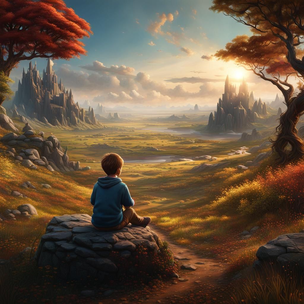 Child with Autism in Open Field: Digital Matte Painting