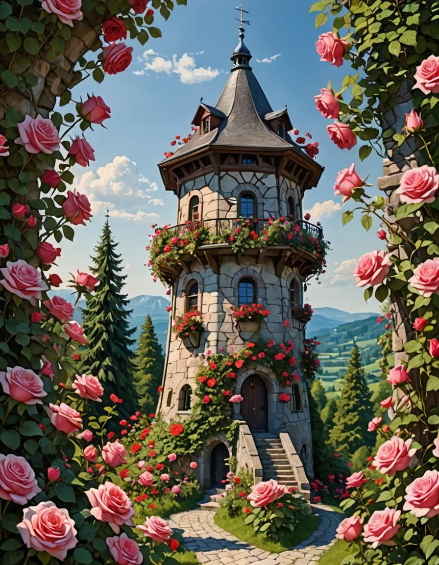 Pink Fantasy Fairytale Tower in Enchanted Forest