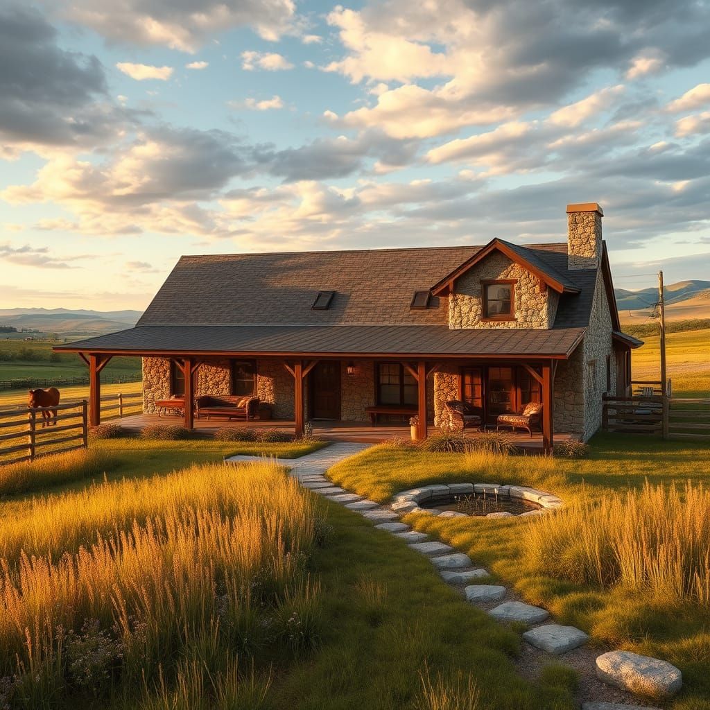 Rustic Countryside Ranch House with Rolling Hills and Endles...