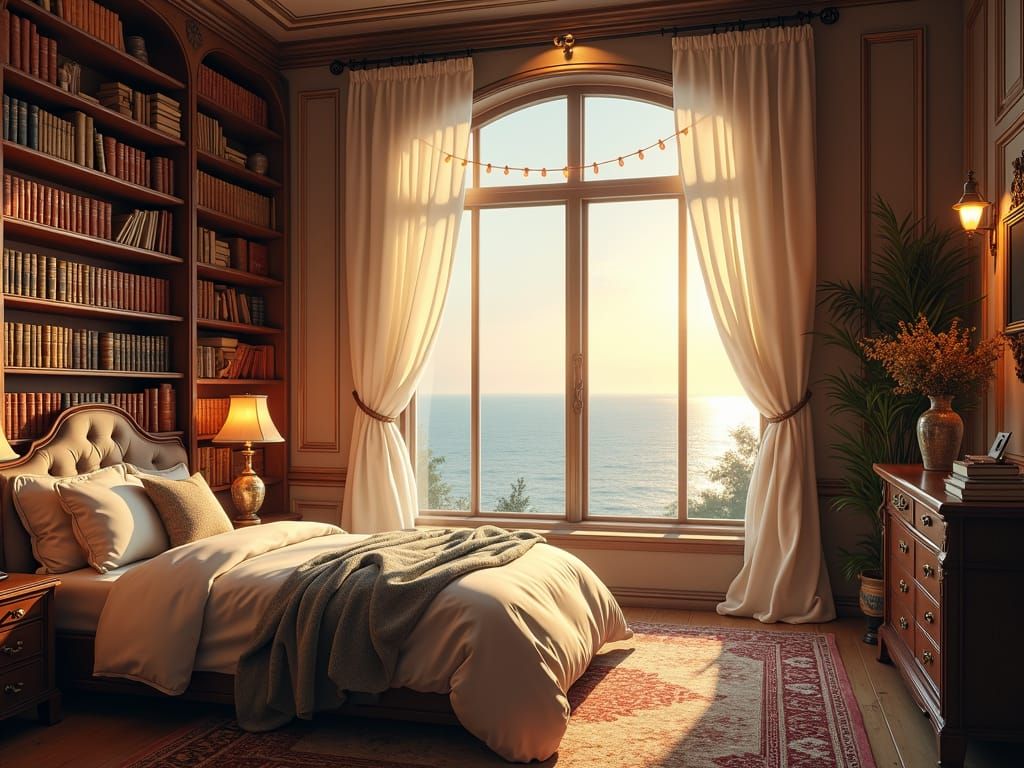 Cozy Seaside Bedroom in Impressionist Style