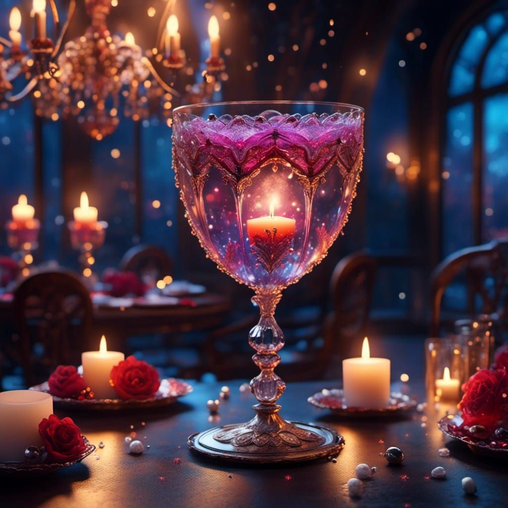 Pearls and Diamonds in Champagne Glass, Fantasy Art