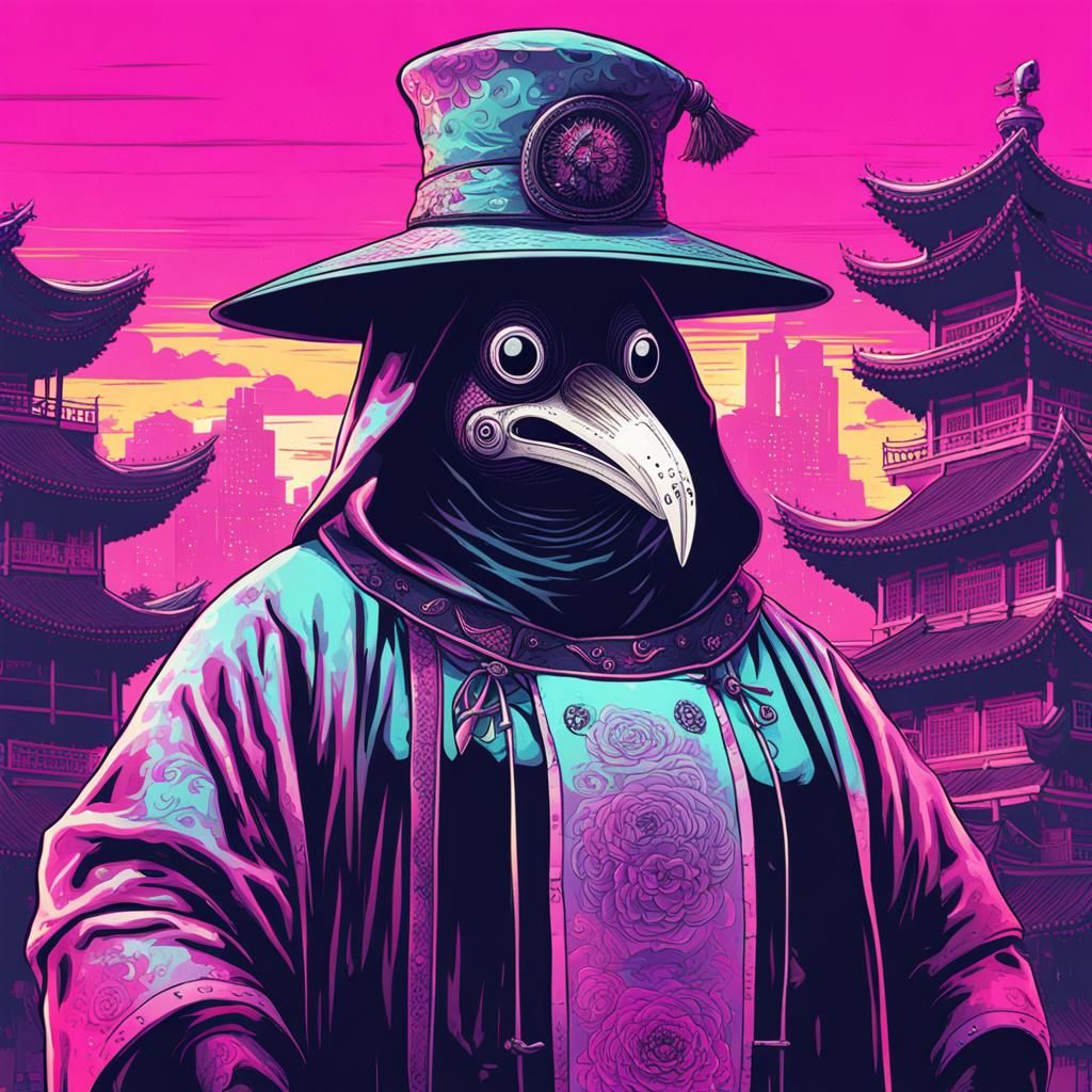 Vaporwave Plague Doctor in 80s Style