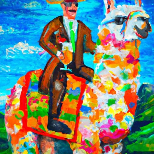 Llama Rider in Expressionist Oil Painting