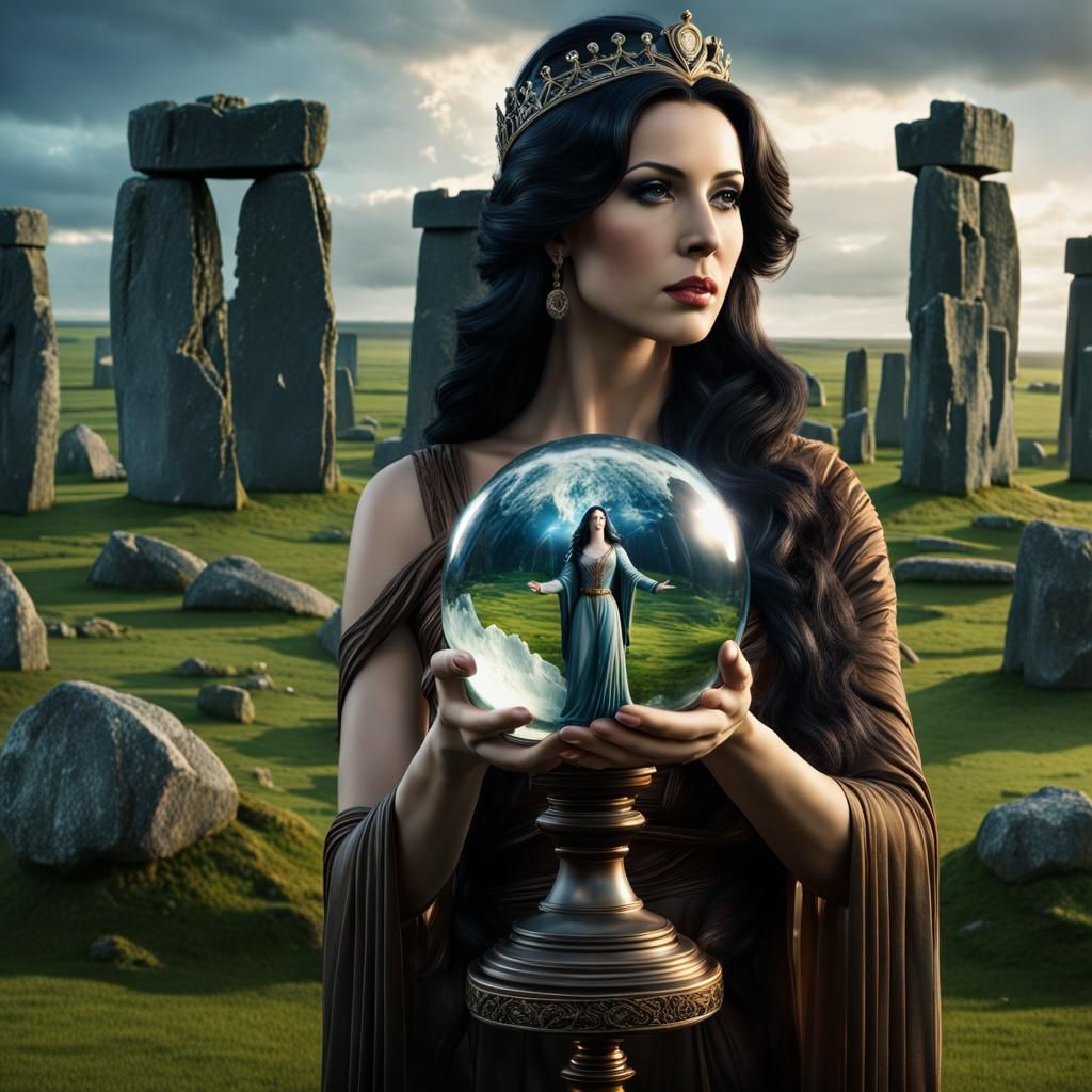 Goddess Britannia Holding Stonehenge Globe: Digital Matte Pa...