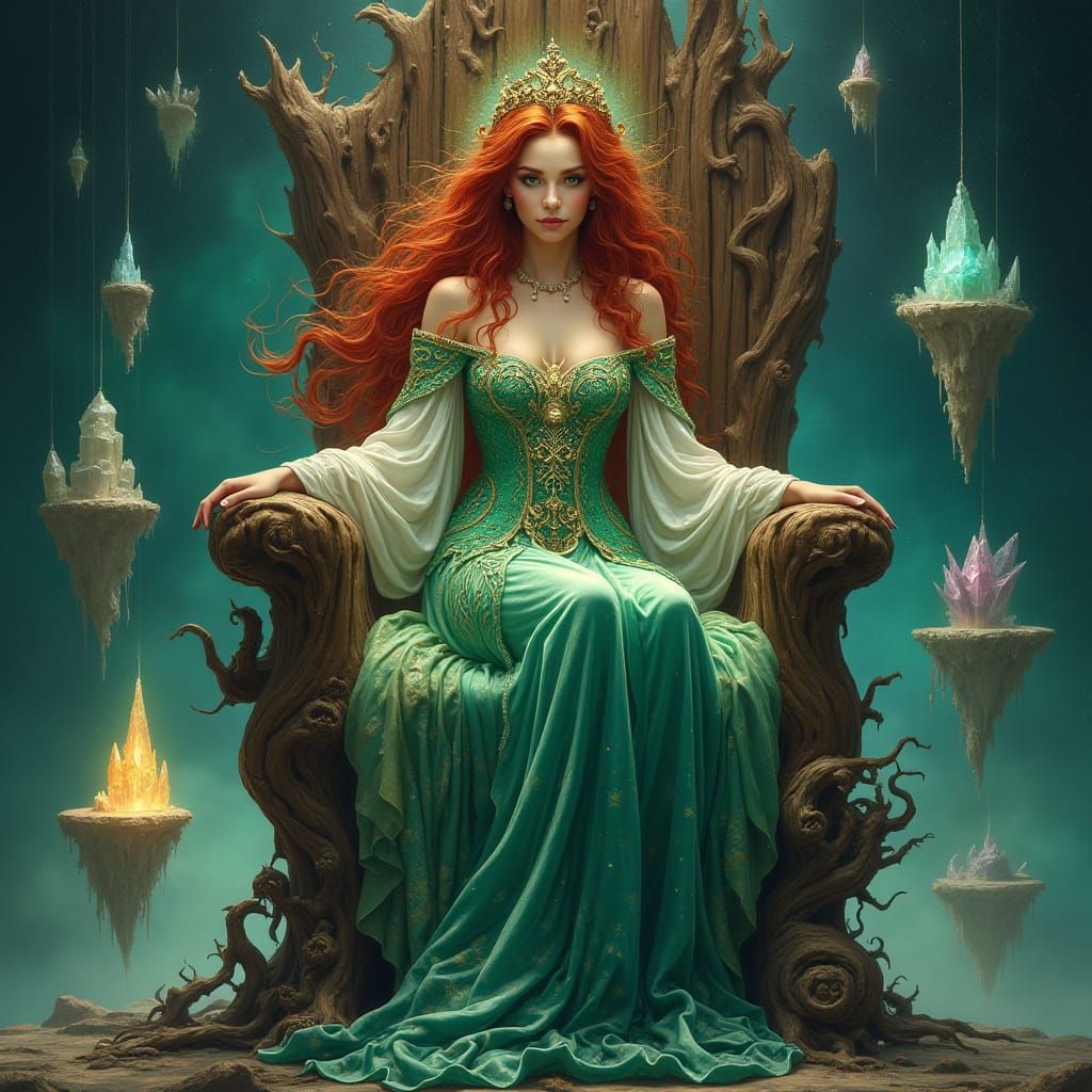 Regal Queen on Crystal Throne: Art Nouveau Style