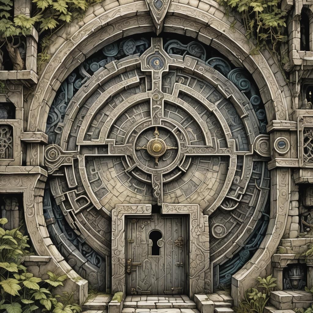 Mystical Labyrinth Entrance in Watercolour Style