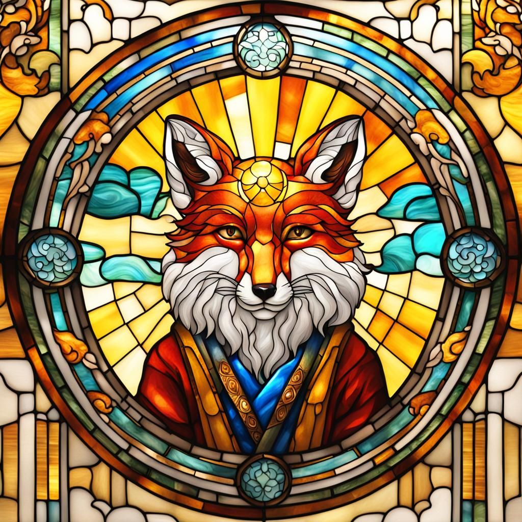 Asian Fox Spirit in 3D Stained Glass