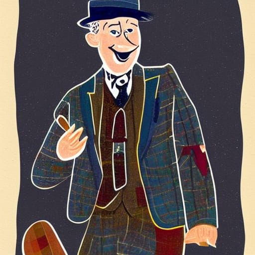 Cartoon style 1920s England. P.G. Wodehouse.
