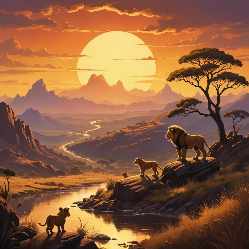 Majestic Lion King Landscape at Sunset