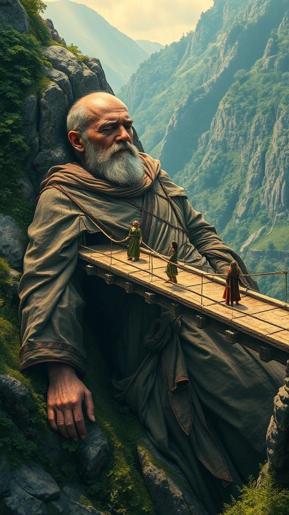 Giant Man's Dream: Bridge Construction in Lush Valley