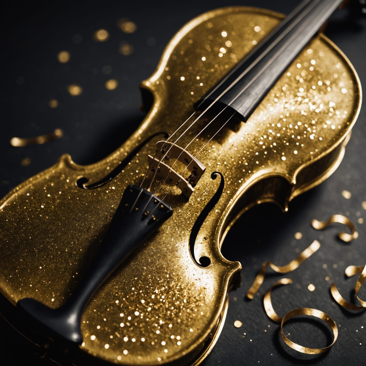 Shiny Gold Violin With Flowing Musical Notes