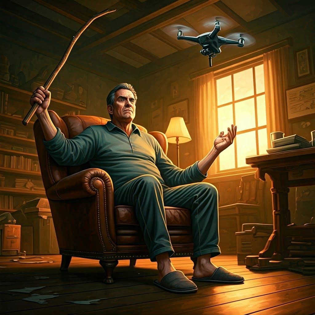 Man Attempts to Hit Drone in Syd Mead Style